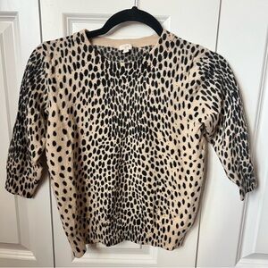 Leopard Print Short Sleeve Sweater - Neutral Black on Beige